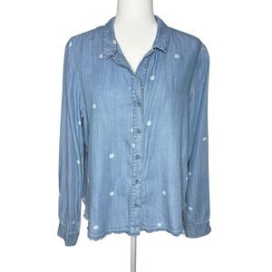 Cloth & Stone Top L Anthropologie Denim Chambray Polka Dot Button Up‎ Shirt